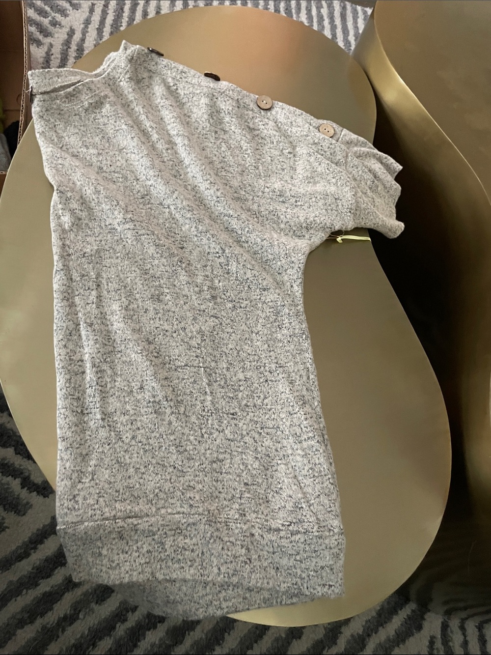 Misia women’s Heathered Light tan Short-Sleeve Knit Shirt with Shoulder Buttons